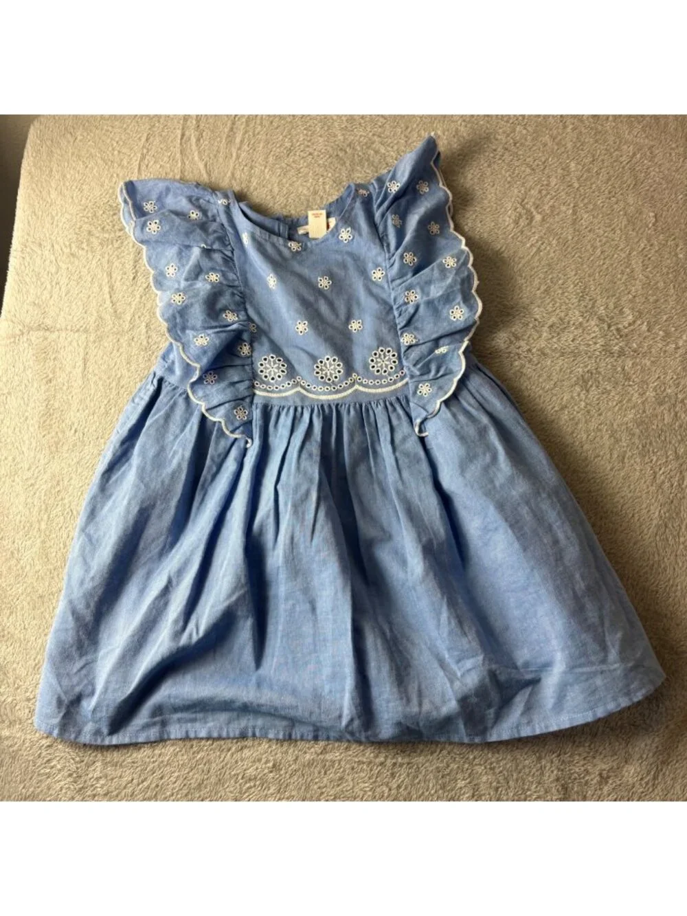 Cat & Jack Pinafore Dress Girls 3T Blue White Embroidered Ruffle Sleeve